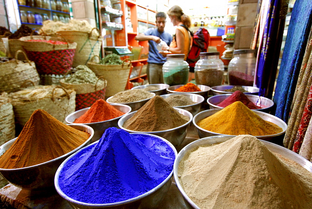 colour powder and spices, street scene at night, market in Aswan, Egypt, Africa