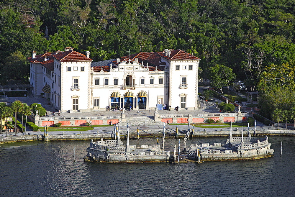 Aerial view of the Vizcaya palace on the waterfront, Florida, USA