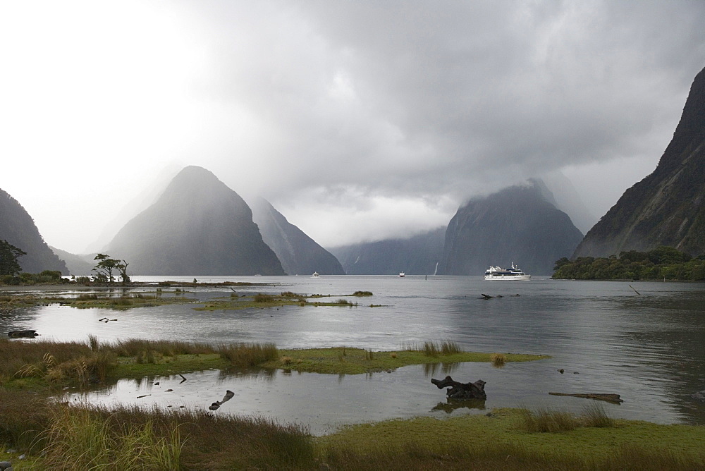 Mist-Covered Mitre Peak, Milford Sound, Fiordland National Park, South Island, New Zealand