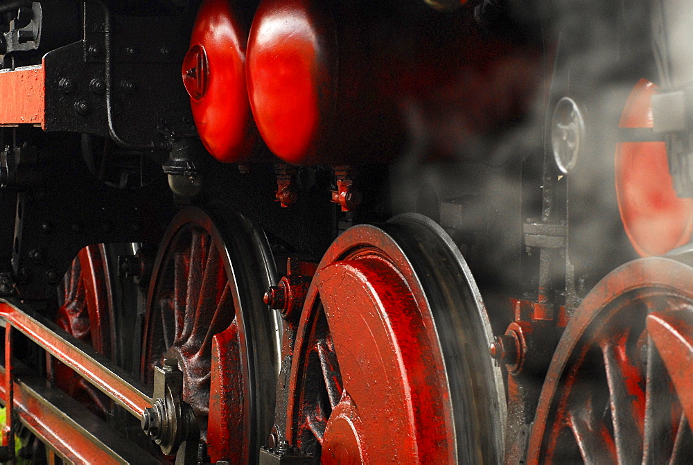 Close up of a steam train at steam train day in Meiningen, Thuringia, Germany