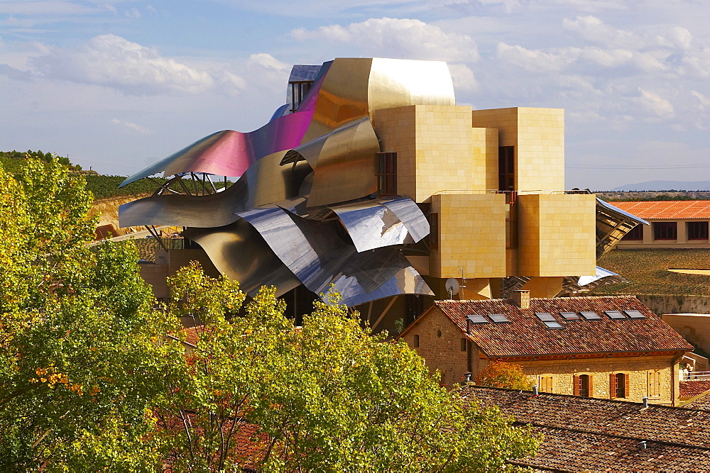 Hotel from architect Frank Gehry and Bodegas MarquÈs de Riscal, oldest winery of Rioja, Elciego, Euskadi, PaÌs Vasco, Spain
