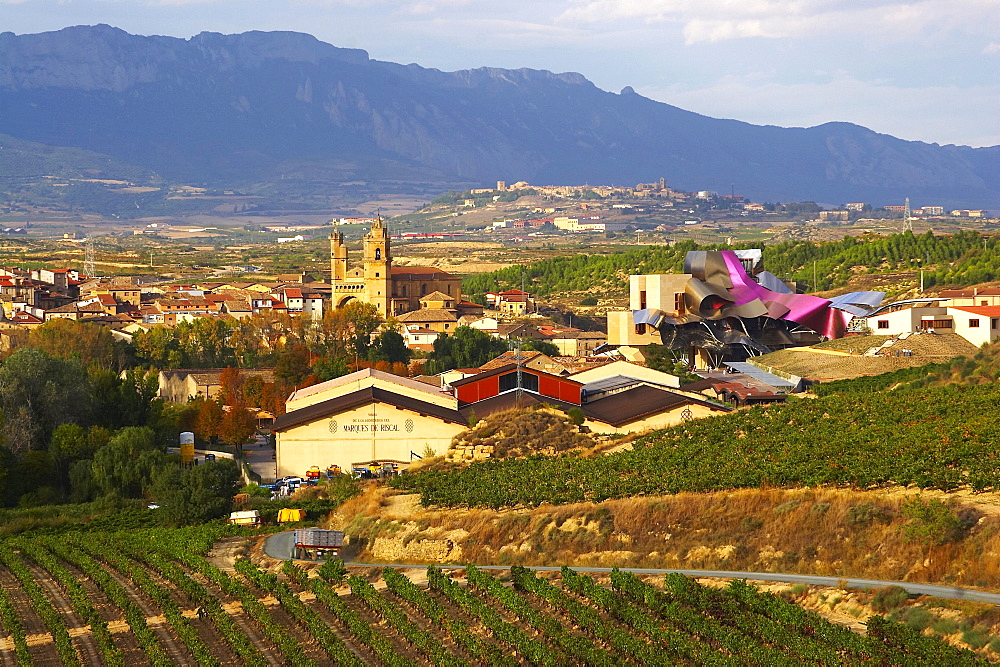 Hotel from architect Frank Gehry and Bodegas MarquÈs de Riscal, oldest Rioja winery, Elciego, Euskadi, PaÌs Vasco, Spain