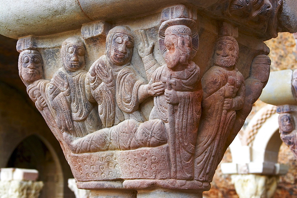 Wall set in rock, former monastery, cloister from the 9th century, San Juan de la Pena, Huesca, Aragon, Spain