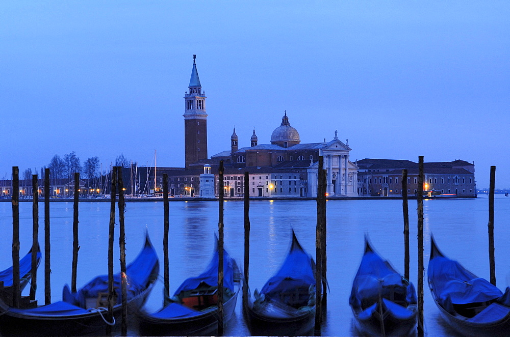 Gondolas and Isola San Giorgio, Venice, Veneto, Italy