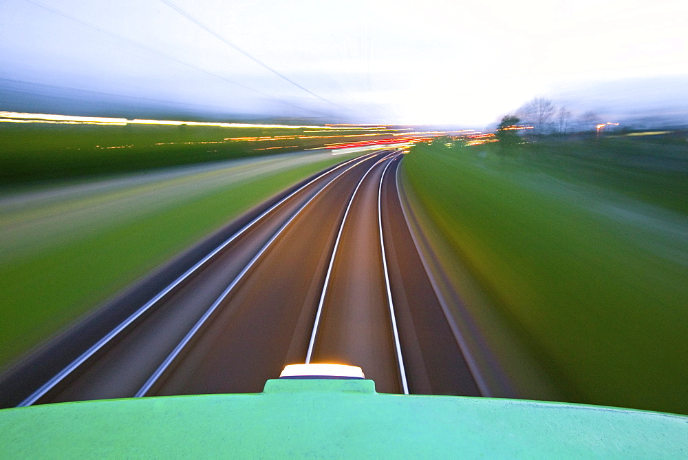 view from roof of moving tram, speed, mobility, local public transport, uestra, Hanover, Lower Saxony, Germany