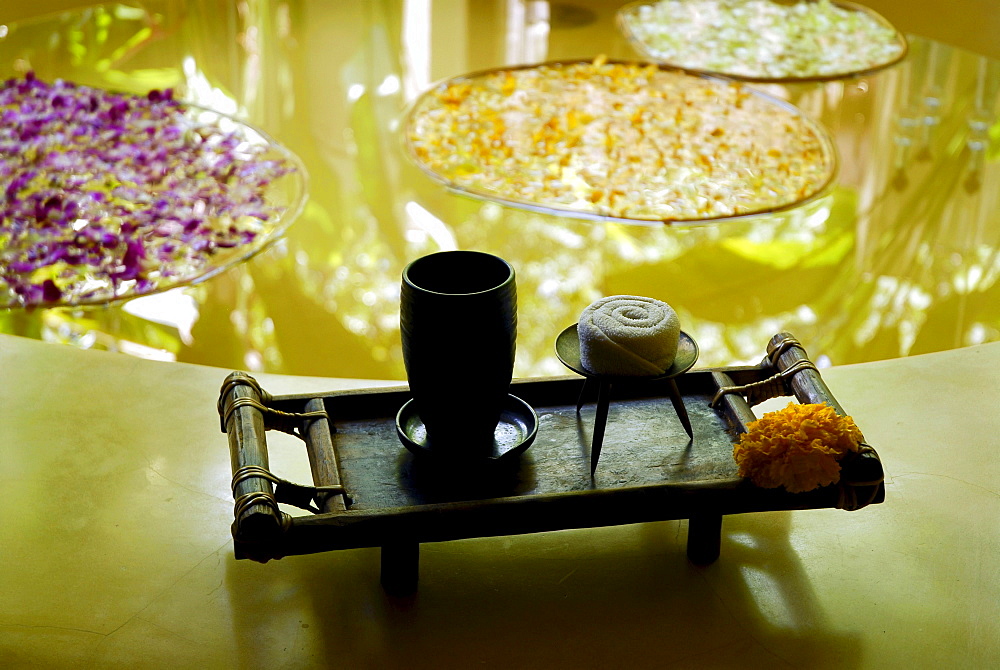 Close up of a bath tub in the massage room, Spa, at Hotel Rayavadee, Hat Phra Nang, Krabi, Thailand