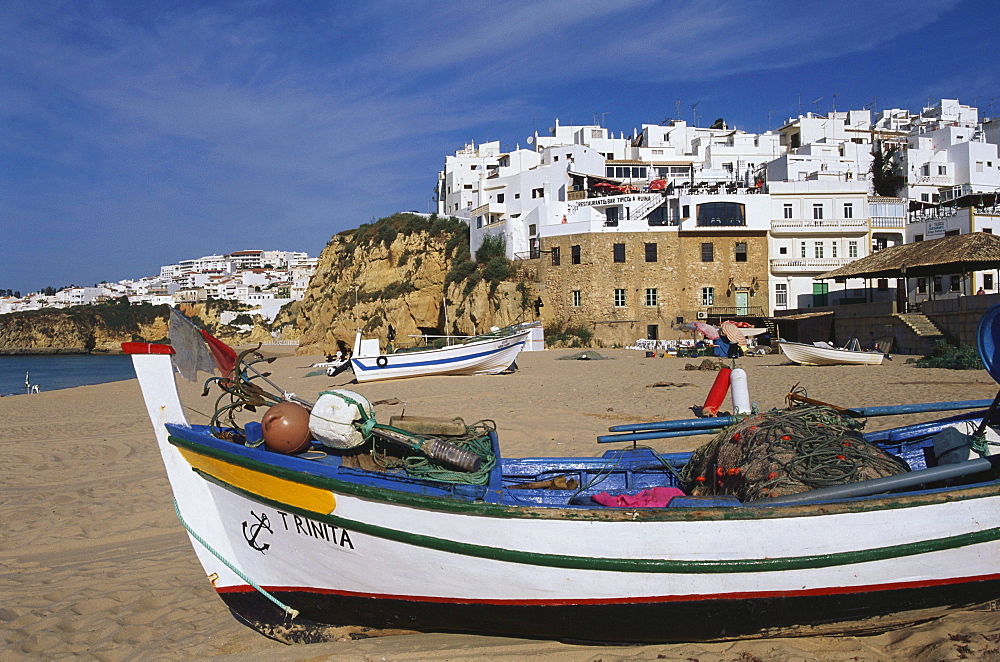 Beach with fishing boats, Albufeira, Algarve, Portugal