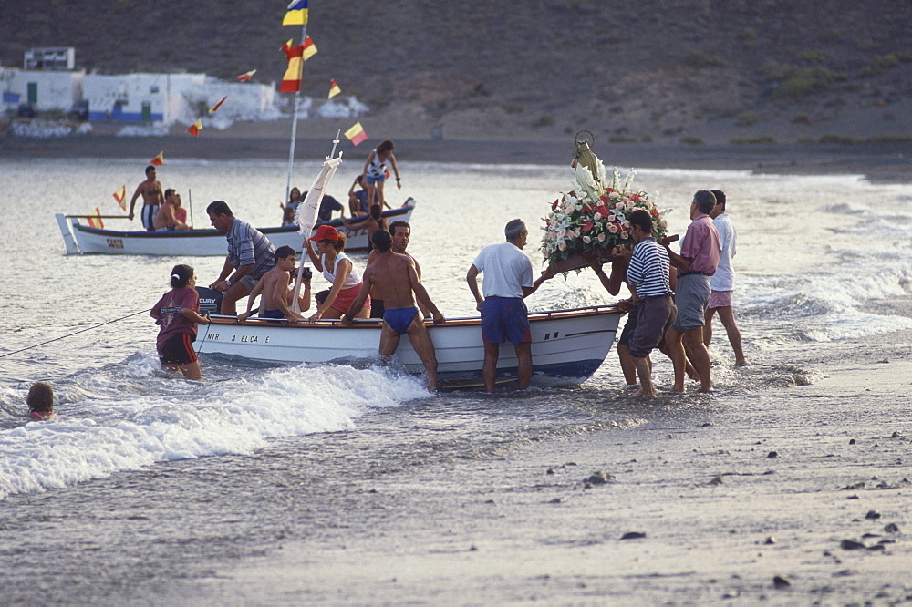 Boat procession, Fiesta de Ntra., Senora del Carmen, Giniginamar, Fuerteventura, Canary Islands, Spain