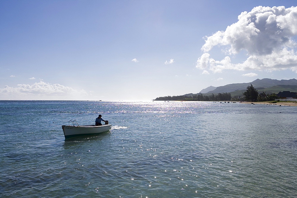 Fishing Boat and Coastline, Bel Ombre, Savanne District, Mauritius