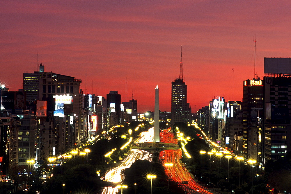 Buenos Aires at Sunset, Avenida 9 De Julio and Obelisk, Buenos Aires, Argentina