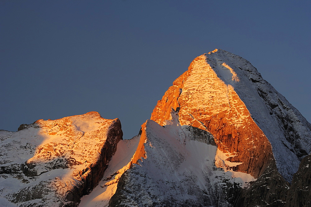 First light at Vernel, Marmolada, Dolomites, UNESCO World Heritage Site, South Tyrol, Italy