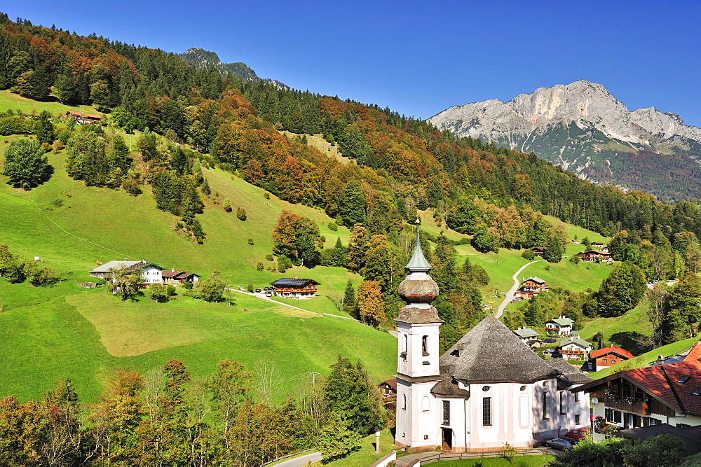 Church Maria Gern with Untersberg, Berchtesgadener Hochthron, Berchtesgaden Alps, Vordergern, Berchtesgaden, Upper Bavaria, Bavaria, Germany