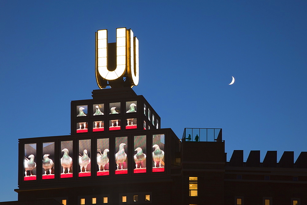 Installation Flying pictures by A. Winkelmann, U tower, Dortmunder U, former warehouse of the Dortmunder Union brewery, Dortmund, North Rhine-Westphalia, Germany, Europe