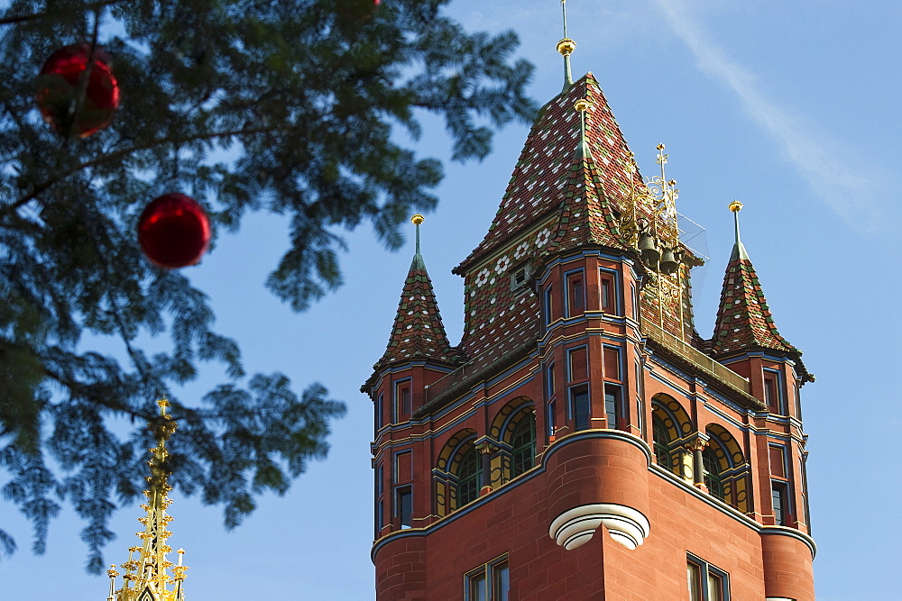 City Hall with Christmas decorationa, Basel, Switzerland