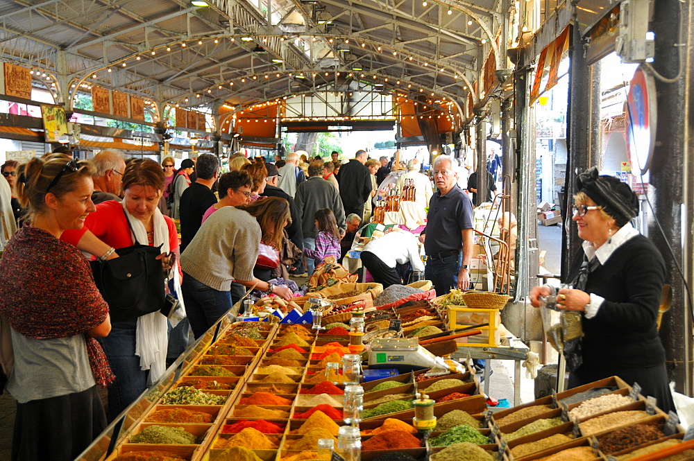 People at Massena market at the old town of Antibes, Cote d'Azur, South France, Europe