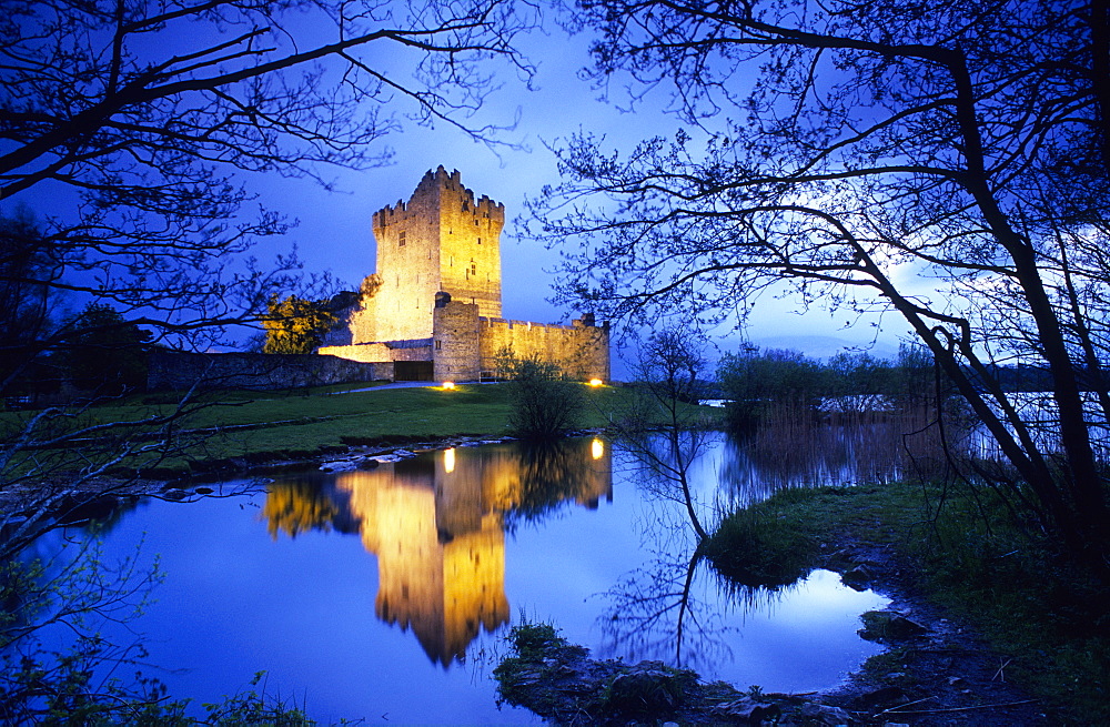 Ross Castle at Lough Leane in the evening, Killarney National Park, County Kerry, Ireland, Europe