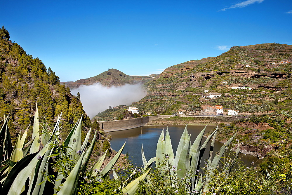 Cumulus cloud over the reservoir Embalse de Los Perez, Gran Canaria, Canary Islands, Spain