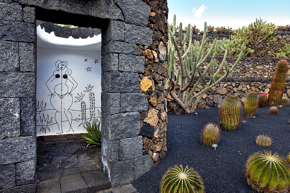 Ladies' toilet at the botanical garden, Jardin de Cactus, architect Casar Manrique, Guatiza, Lanzarote, Canary Islands, Spain, Europe