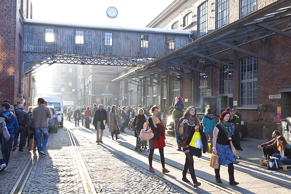 Visitors in the Art District cotton-spinning mill, from cotton to culture, design festival Designers Open, from 28 till 30 November 2012, Bohemian side of town, Leipzig, Sachsen, Germany