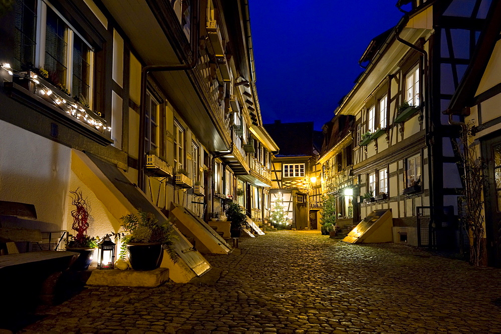 Half-timbered houses along an alley in Gengenbach, Black Forest, Baden-Wurttemberg, Germany