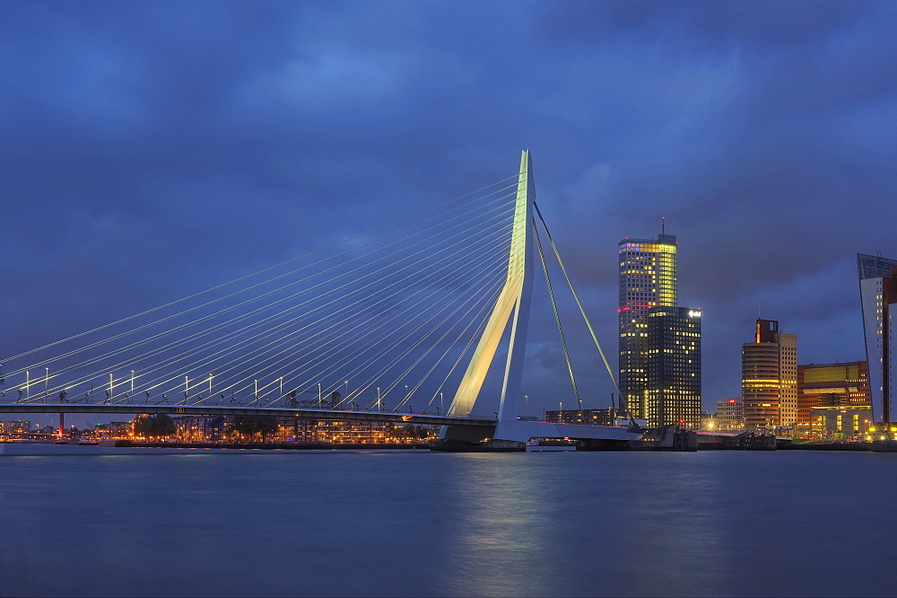 Erasmus bridge at dusk, Rotterdam, South Holland, The Netherlands