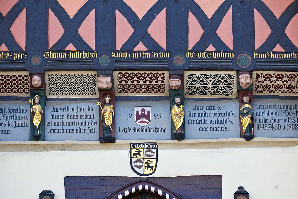 Details of the half timbered guild hall, Wernigerode, Harz, Saxony-Anhalt, Germany