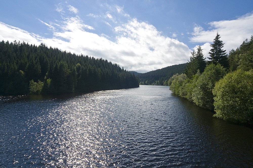 Romantic lake, Oker Reservoir, Oker dam, Harz, Lower Saxony, Germany