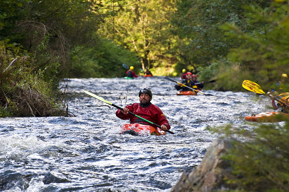 Kayaking on the Oker river, Oker Valley, Harz, Lower Saxony, Germany