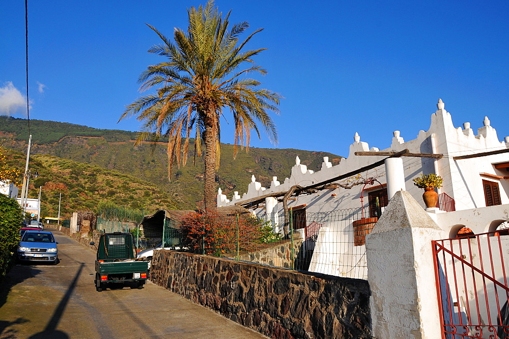 Alley in the Santa Marina municipality, Island of Salina, Aeolian Islands, Sicily, Italy