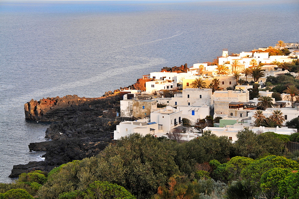 White village on the Island of Stromboli, Island of Stromboli, Aeolian Islands, Sicily, Italy