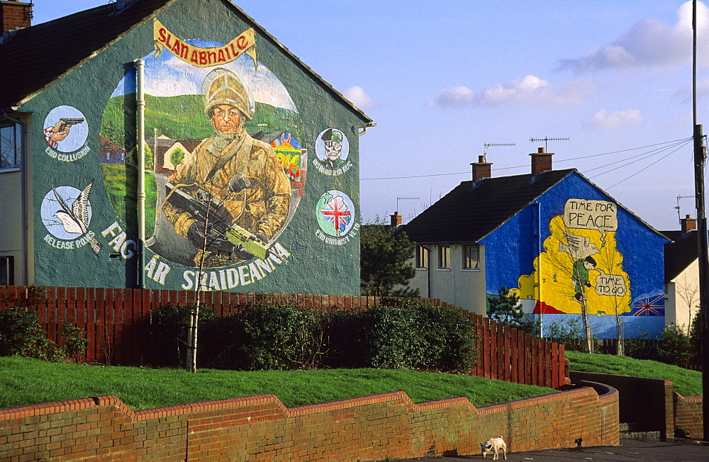 Murals on the wall of a house, Belfast, County Antrim, Ulster, Northern Ireland, United Kingdom, Europe