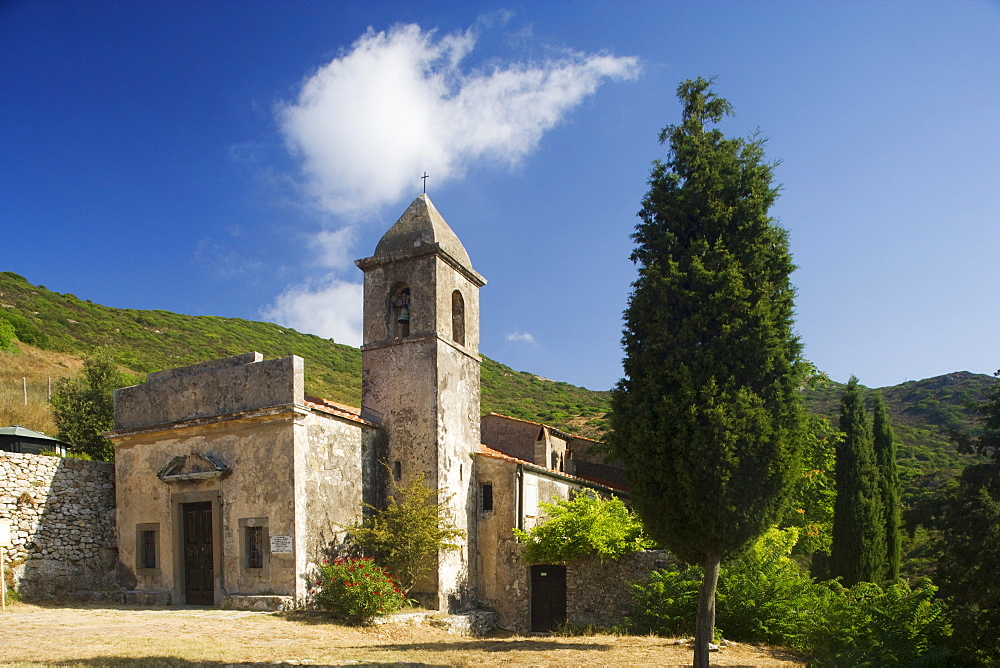 Church in the sunlight, Eremo di Santa Caterina, Rio nell'Elba, Elba, Tuscany, Italy, Europe