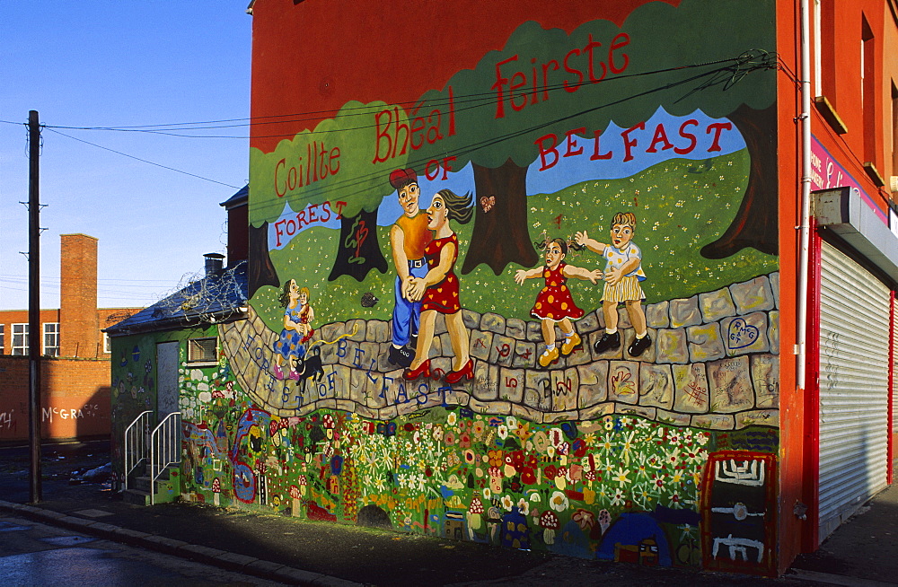 Murals on the wall of a house, Belfast, County Antrim, Ulster, Northern Ireland, United Kingdom, Europe