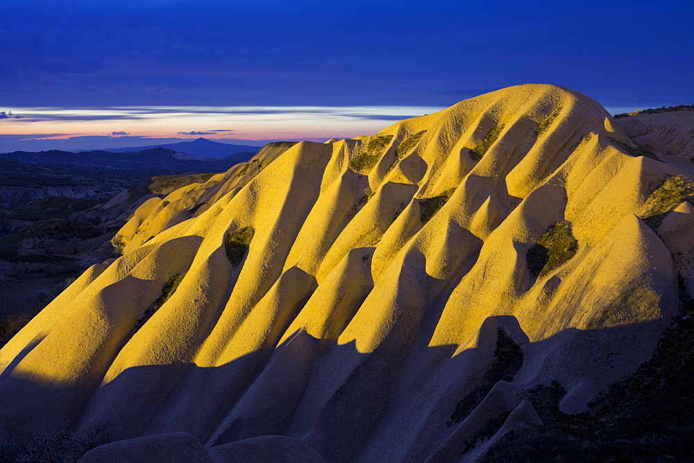 Erosion of tuff with light near Uchisar, UNESCO World Nature Site, Kappadokien, Turkey