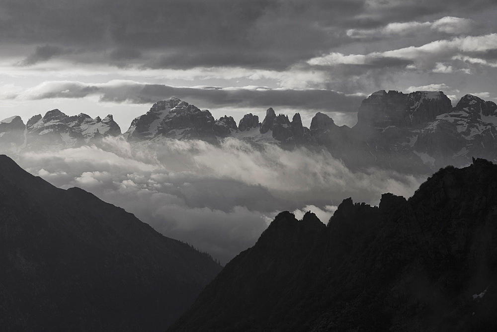 Val Nambrone valley and Brenta massive mountain range in the morning light, Brenta Adamello Nature reserve, Trentino, Italy