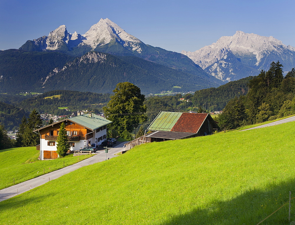 Metzenleiten with Watzmann mountain in the background, Berchtesgadener Land, Upper Bavaria, Bavaria, Germany