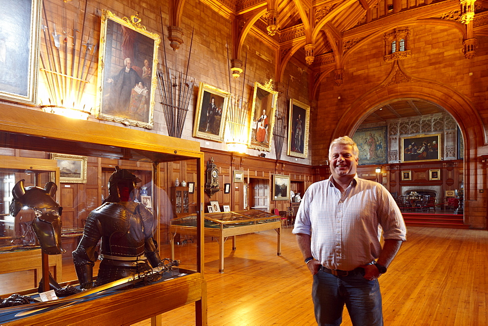 Francis Watson-Armstrong, owner of Bamburgh Castle at the exibition at the Kings Hall, Bamburgh, Northumberland, England, Great Britain, Europe