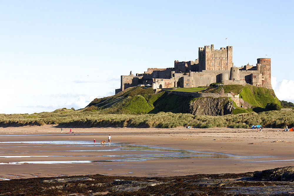 Beach below Bamburgh Castle, Bamburgh, Northumberland, England, Great Britain, Europe