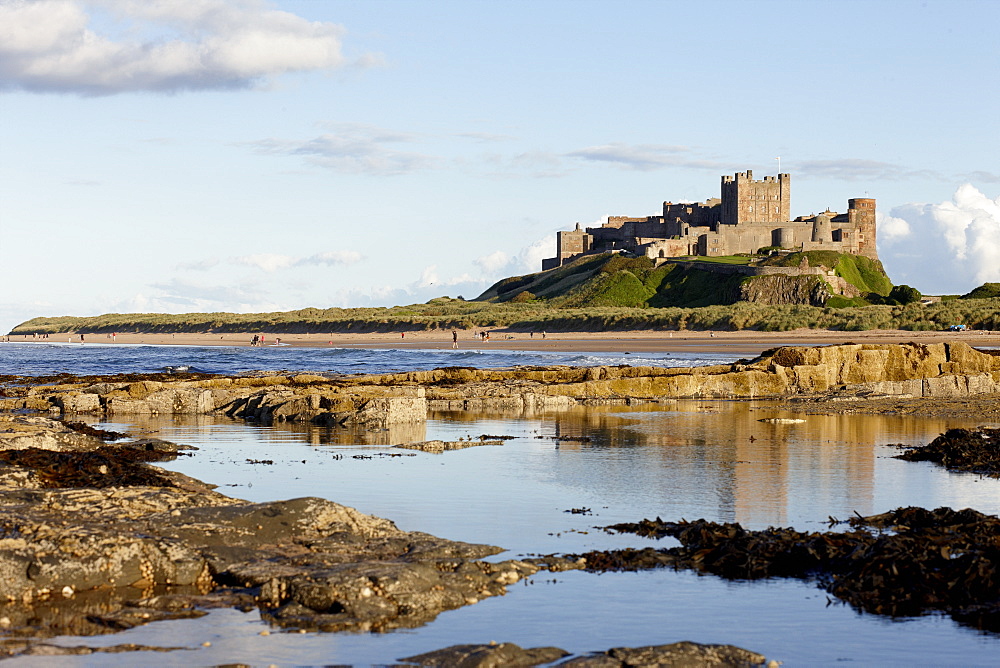 Coastline below Bamburgh Castle, Bamburgh, Northumberland, England, Great Britain, Europe