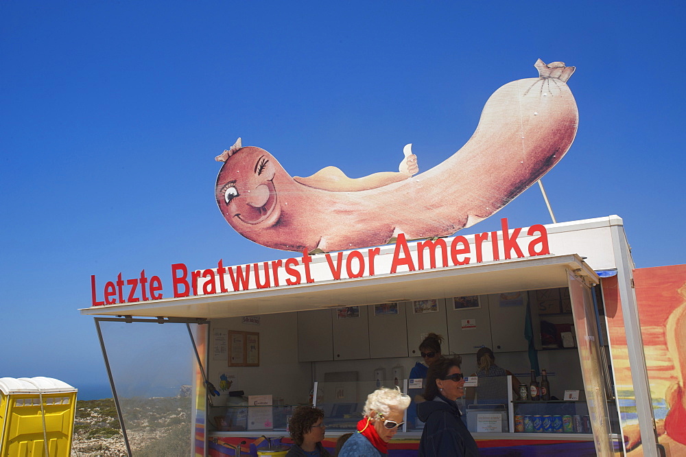 German sausage stall, Cabo de Sao Vicente, Algarve, Portugal, Europe