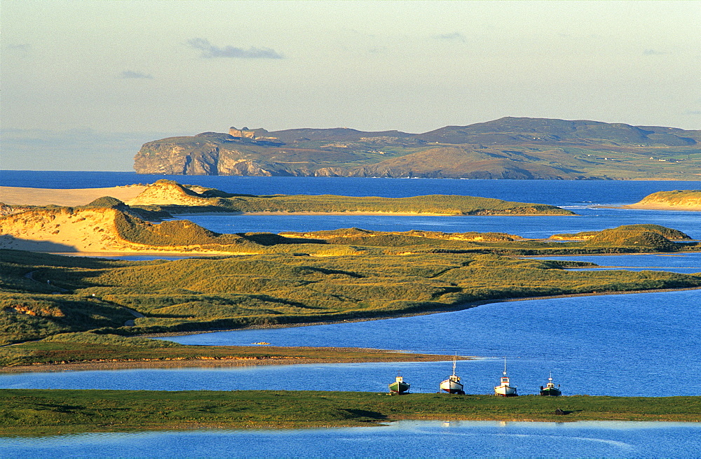 Coastal landscape with fishing boats at Gortahork, County Donegal, Ireland, Europe