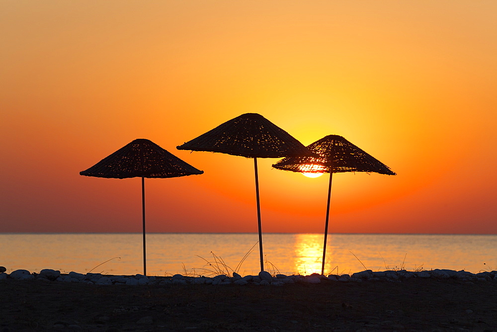 Sunrise at the beach, Cirali, lycian coast, Mediterranean Sea, Turkey, Asia