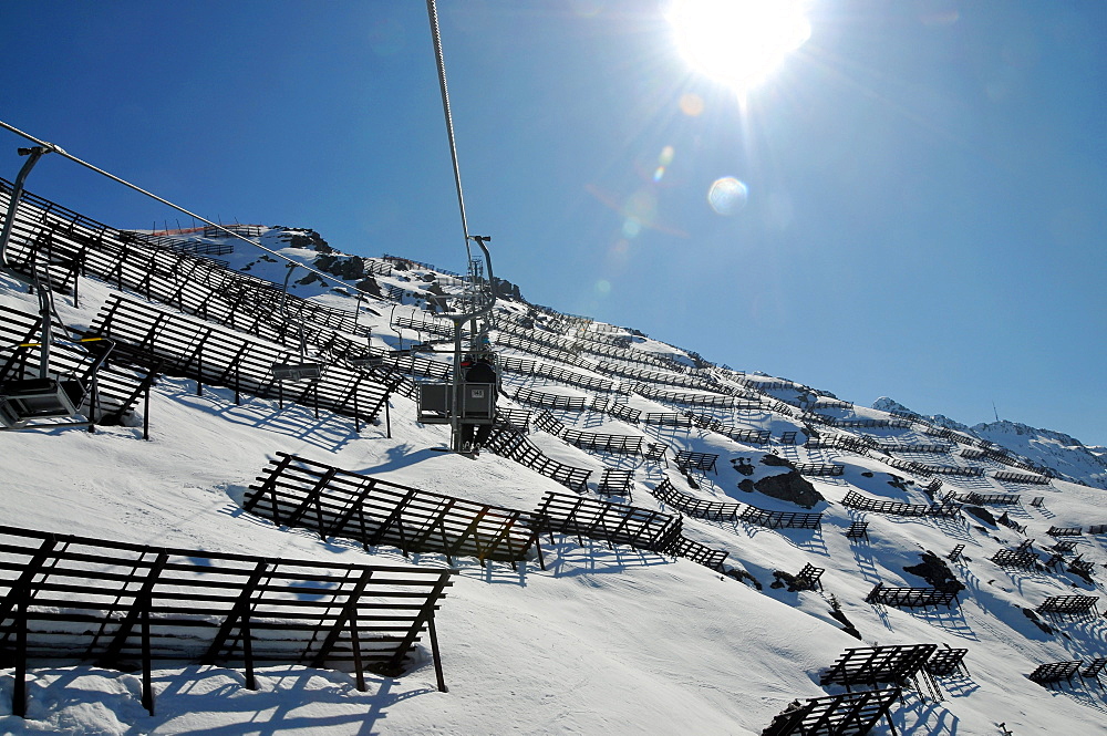 Avalanche protection at Sennigrat, skiarea Silvretta Montafon in the Montafon, Vorarlberg, Austria, Europe