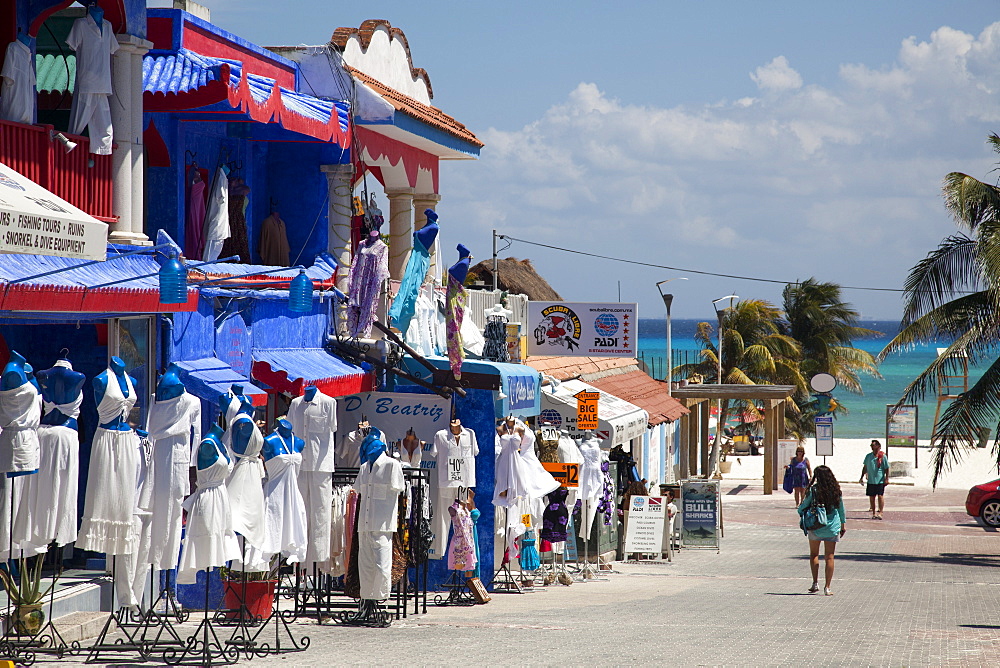 Island attire and beach wear for sale at a shop near the beach, Playa del Carmen, Riviera Maya, Quintana Roo, Mexico