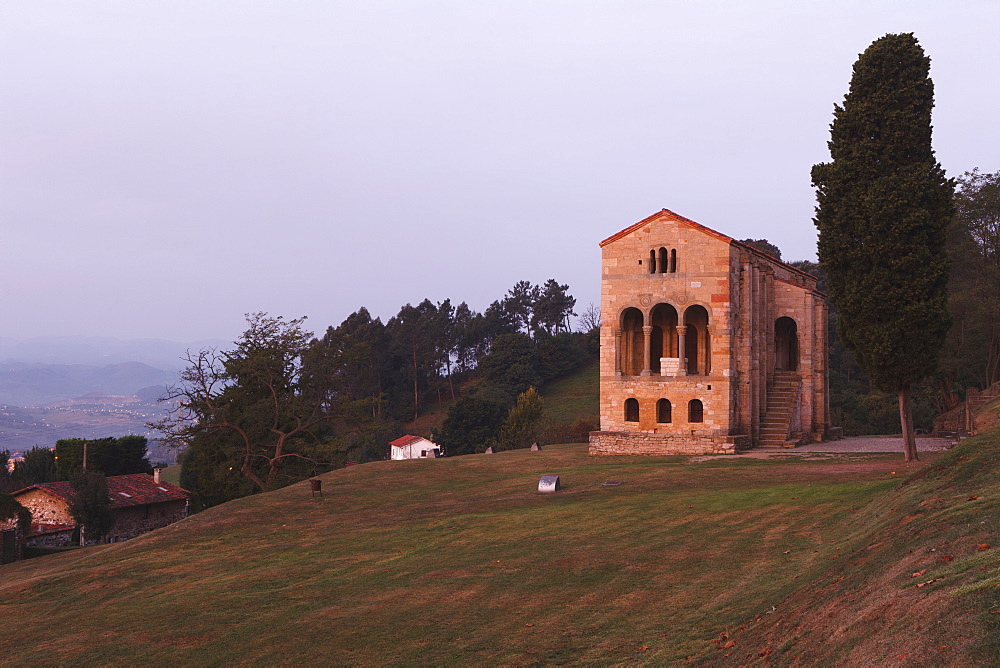 Santa Maria del Naranco, summer residence of King Ramiro I, afterwards church, 9 century, Pre-Romanesque, UNESCO World Heritage Site, Monte Naranco, mount, near Oviedo, Camino Primitivo, Camino de Santiago, Way of Saint James, pilgrims way, province of Asturias, Principality of Asturias, Northern Spain, Spain, Europe