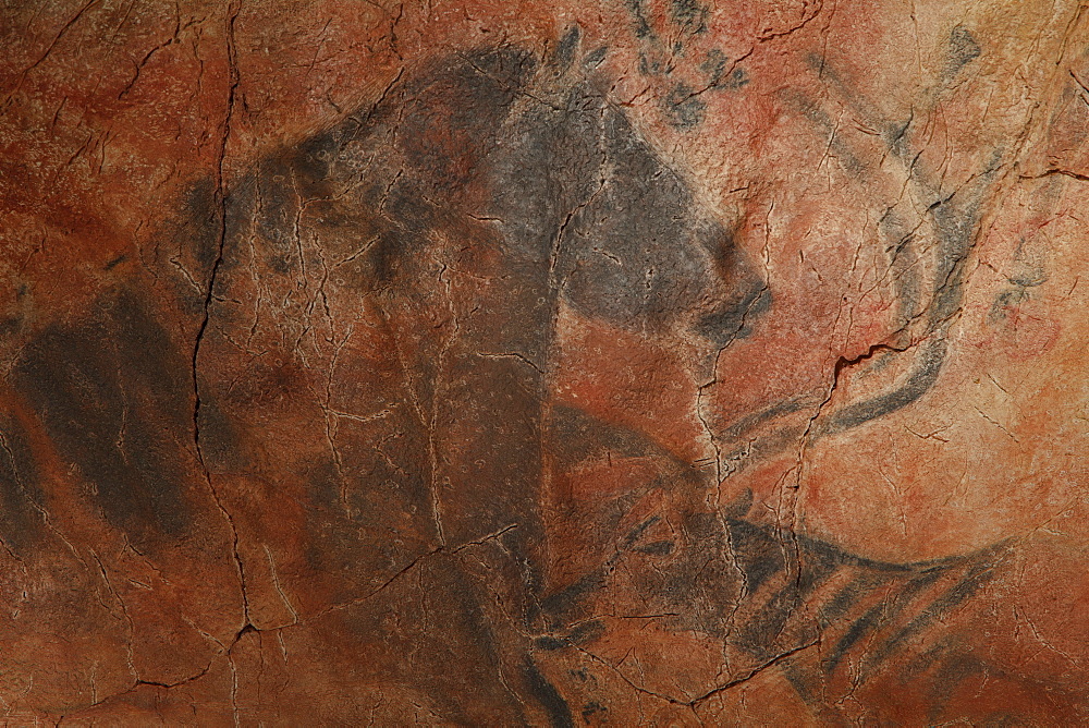 horses, prehistoric painting, cave painting, about 15000 BC, Cueva de Tito Bustillo, cave near Ribadesella, replica, Parque de la Prehistoria de Teverga, Teverga, Park of Prehistory in Teverga, province of Asturias, Principality of Asturias, Northern Spain, Spain, Europe