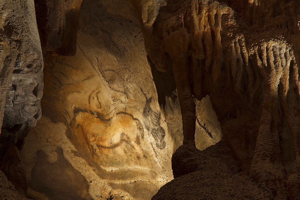 Horse, prehistoric painting, cave painting, about 15000 BC, Caballo del Camarin, Cueva de la Pena de Cadamo, cave, San Roman de Cadamo, near, Pravia, replica, Parque de la Prehistoria de Teverga, Teverga, Park of Prehistory in Teverga, province of Asturias, Principality of Asturias, Northern Spain, Spain, Europe