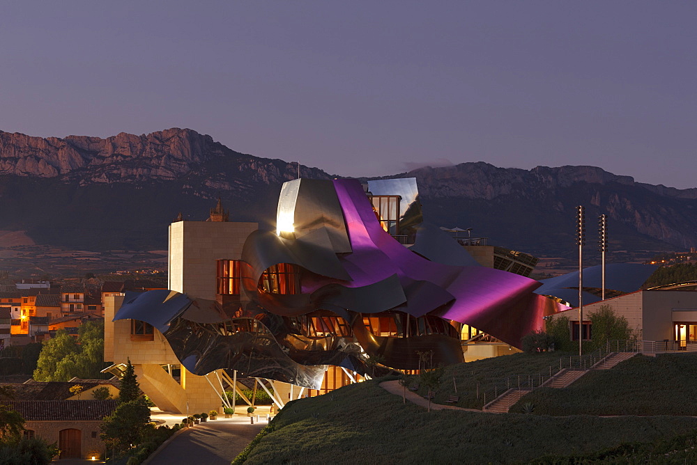 Hotel Marques de Riscal, architect Frank Gehry, Bodega Herederos del Marques de Riscal, winery, Elciego, village, La Rioja Alavesa, province of Alava, Basque Country, Euskadi, Northern Spain, Spain, Europe