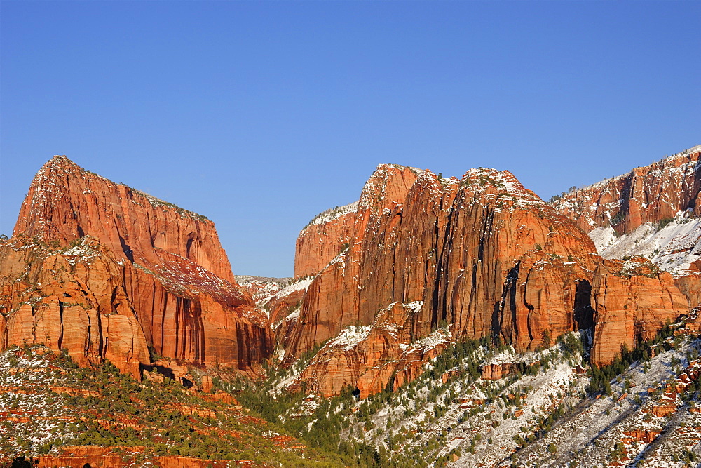 Kolob Canyon with Nagunt Mesa and Timber Top Mesa, Zion National Park, Utah, Southwest, USA, America