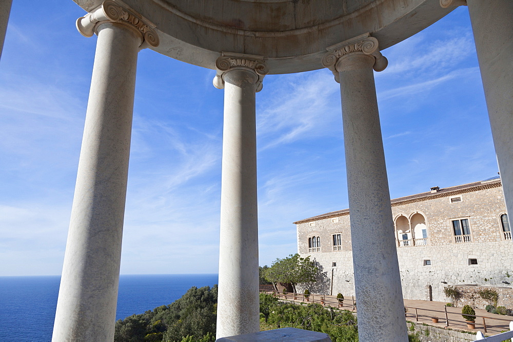 Pavilion with the view to the Mediterranean, Son Marroig, former country residence of archduke Ludwig Salvator from Austria, near Deia, Tramantura, Mallorca, Spain